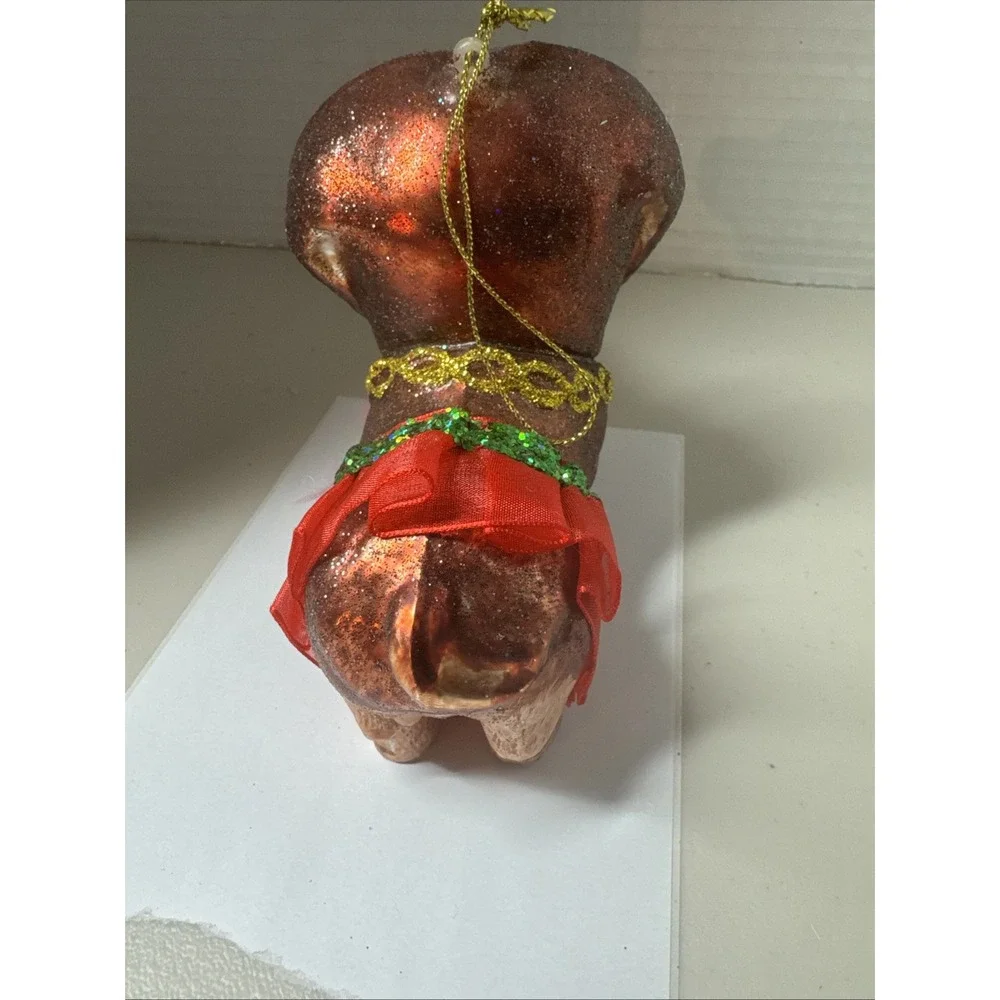 Robert Stanley Vintage Christmas Blown Glass Ornament Brown Dog W‎ Red Tutu